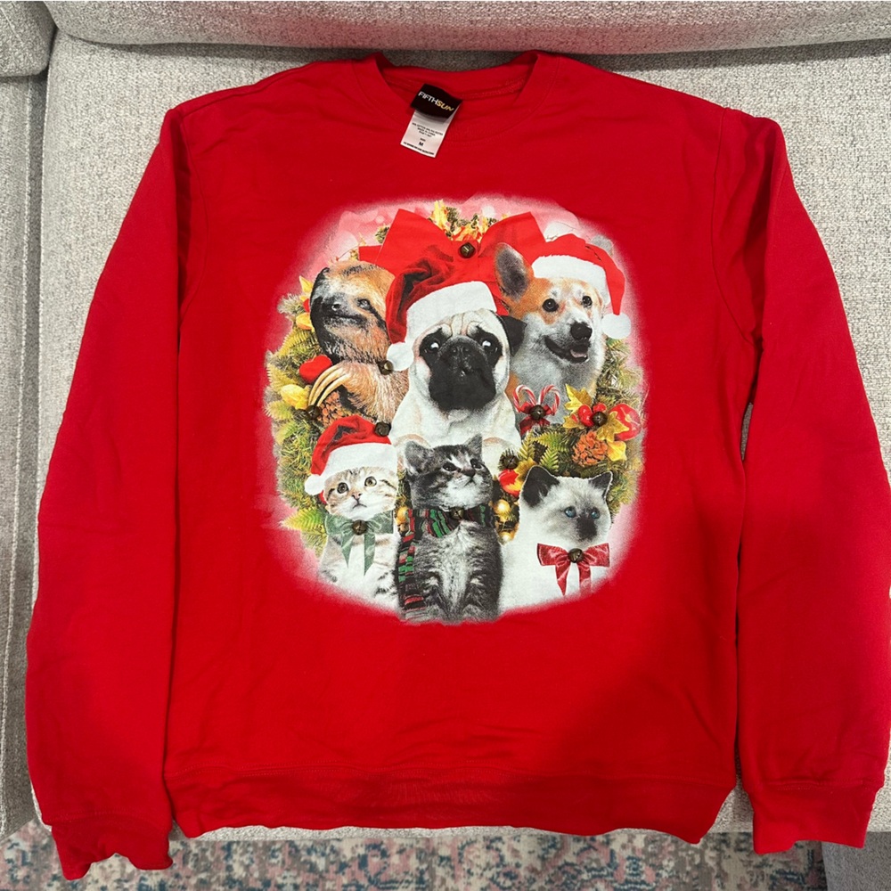 Fifth Sun Red Animal Christmas Sweatshirt with Bells